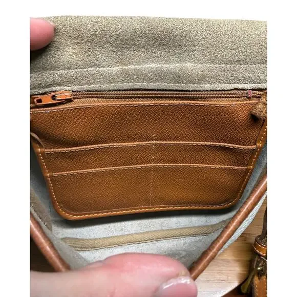 Vtg DOONEY & BOURKE AWL Equestrian Bag White Pebbled Leather British Tan 80's - Picture 9 of 16